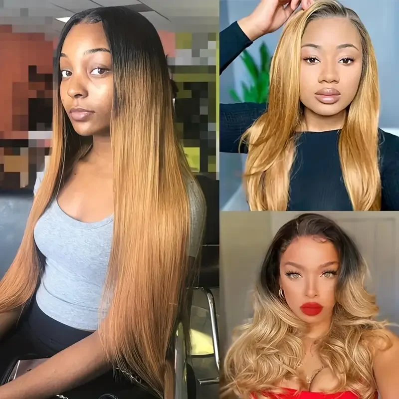 Ombre 1B/27 Color Straight Wigs 13x4 HD Lace Frontal Wigs Human Hair 4x4 HD Lace Closure Preplucked 30 Inch HD Lace Front Wig