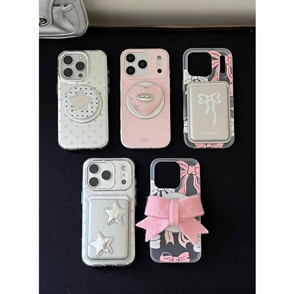 

Sweet star bow series with magnetic holder mobile case, suitable for iPhone 14/15/16/17 Pro Max, new shockproof protective case
