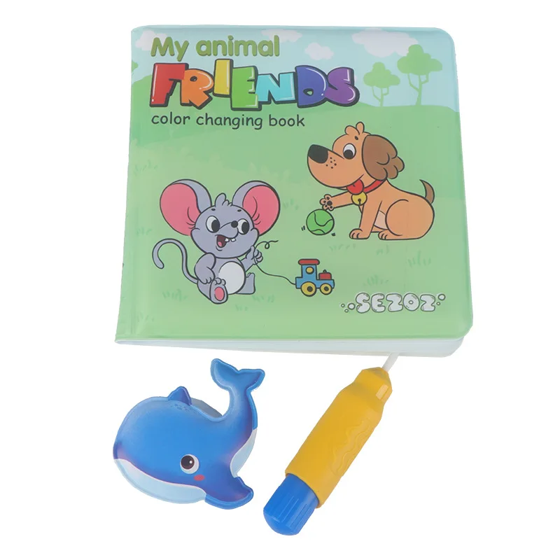 Sezoz PEVA Material Changes Color Exposed To Water Educational Early Education Water Painting Bathing Book For Kid