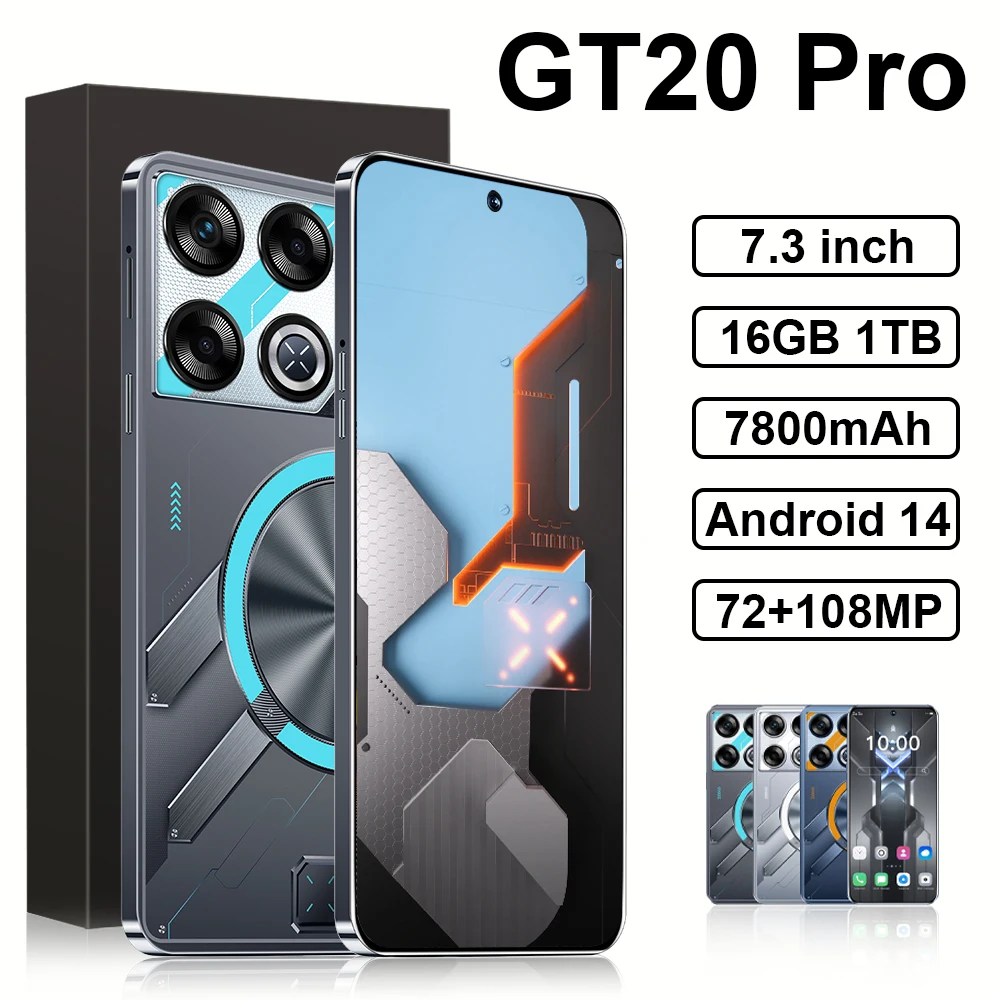 2025 Global Version GT20 Pro Smart Android Original Phone 5G 7.3 Inch HD Screen 108MP Camera Dual SIM Dual Standby Cell Phone