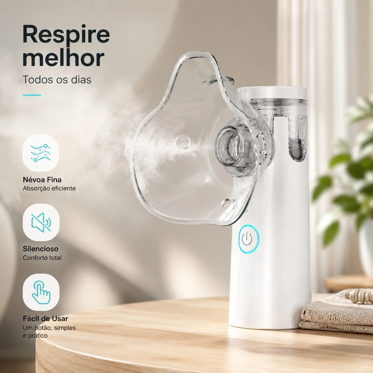 Nebulizador Portátil Silencioso Recarregável, Ideal para Tratamento de Asma, Bronquite e Alergias