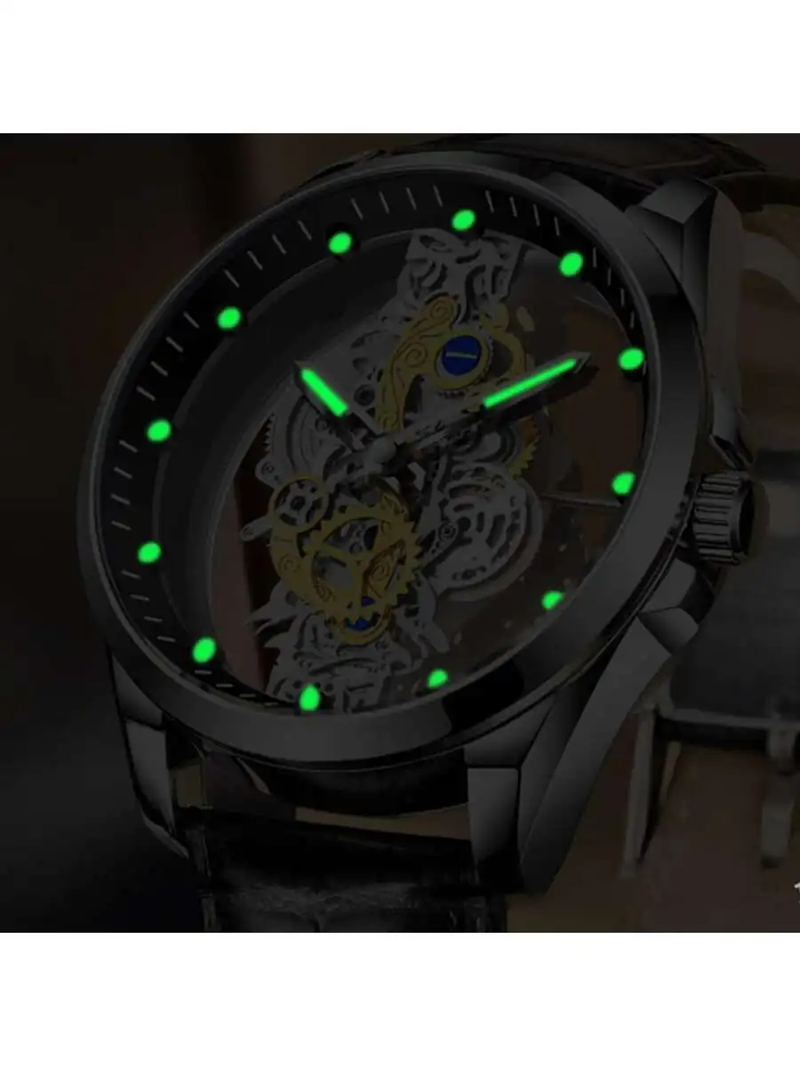 Orologio al quarzo da uomo di nuova moda di marca scheletro orologio da polso da uomo d'affari cinturino in pelle orologio al quarzo luminoso per uomo