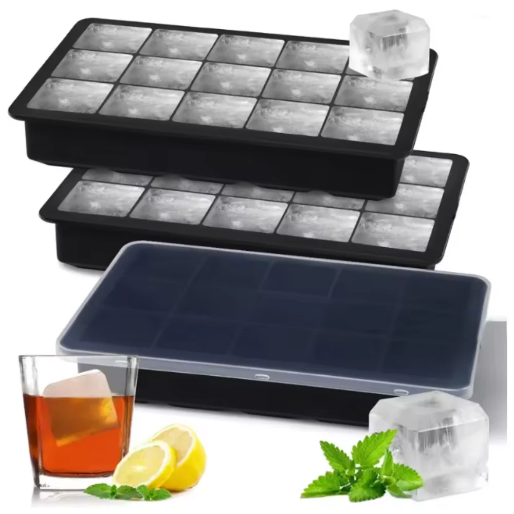 New 15-Position Grid Silicone Ice Cube Mold, Large Tray Mold, Square Ice Cube Maker, Non-Toxic and Durable, Bar/Cocktail Ice Cub