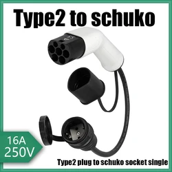 Adaptador de Carga para Coche Eléctrico, Estación de Carga para Vehículo Tipo 2, 16A, Enchufe Lateral a Schuko, EV