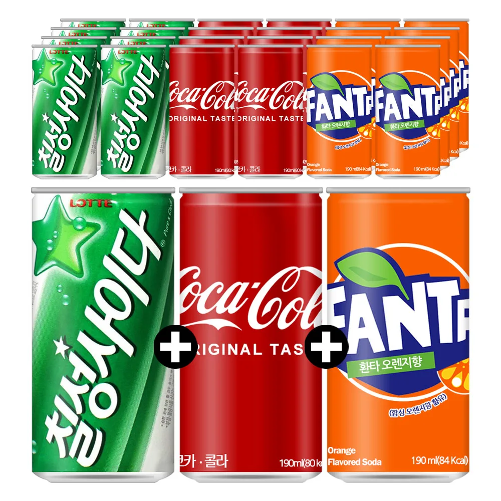 [AL0011]small size soda 190mlx30 cans {chilsung cider x10+Coca-Cola x10+fanta orange x10}