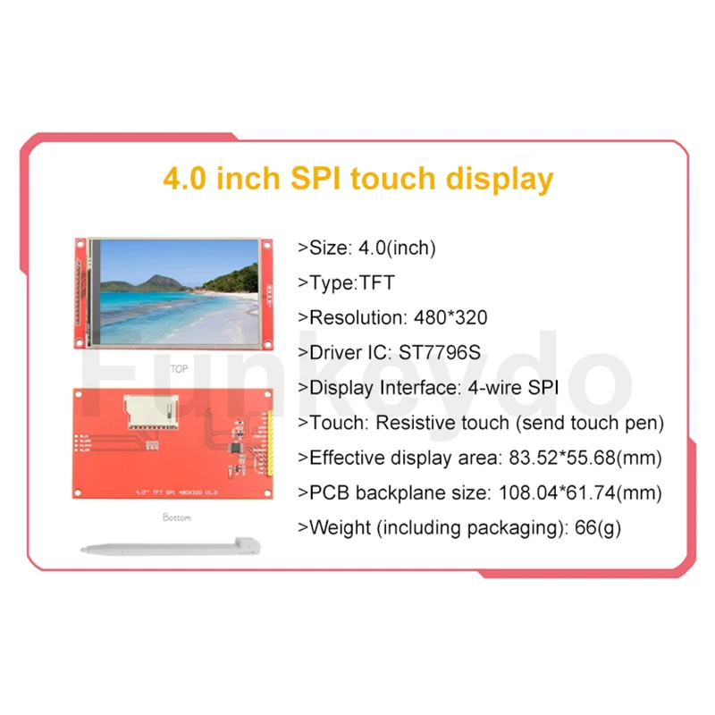 Pantalla táctil SPI de 4,0 pulgadas, módulo TFT LCD de 4,0 pulgadas, ST7796S, controlador de 480x320 píxeles, pantalla táctil a Color, compatible con Arduino IDE