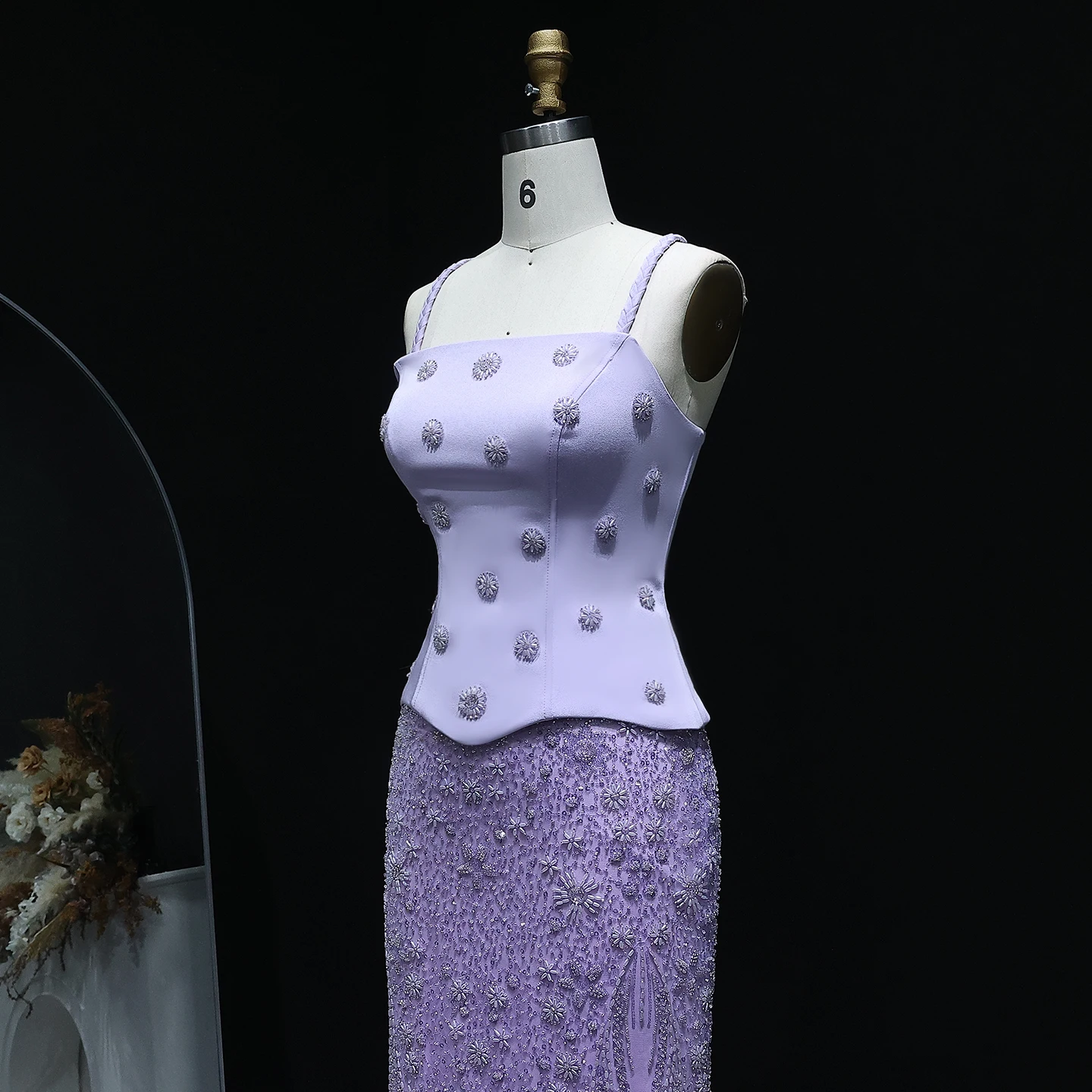 Sharon Said Atemberaubendes mintgrünes zweiteiliges Abendkleid mit Trägern, Salbeigrün-Flieder, Dubai Damen Hochzeitskleid SS697 Maßanfertigung – Detail 12