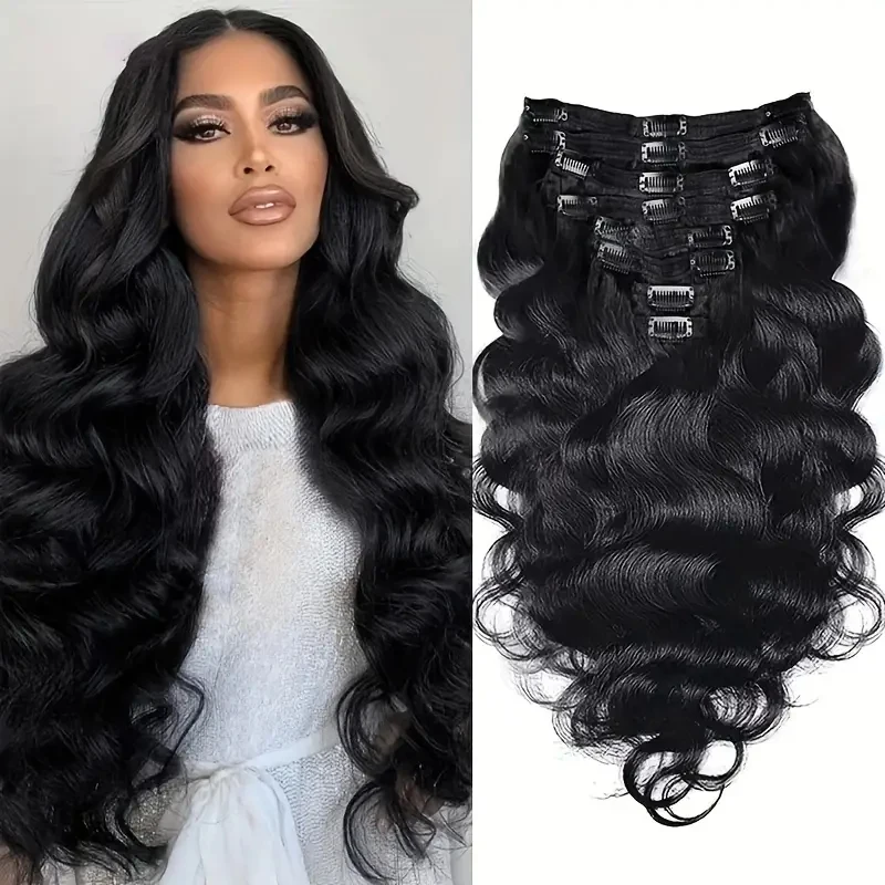 

Clip In Hair Extensions Human Hair Brazilian Body Wave Clip In 8 Pcs/Set Natural Black Color Clip Ins Remy Hair 120g/set