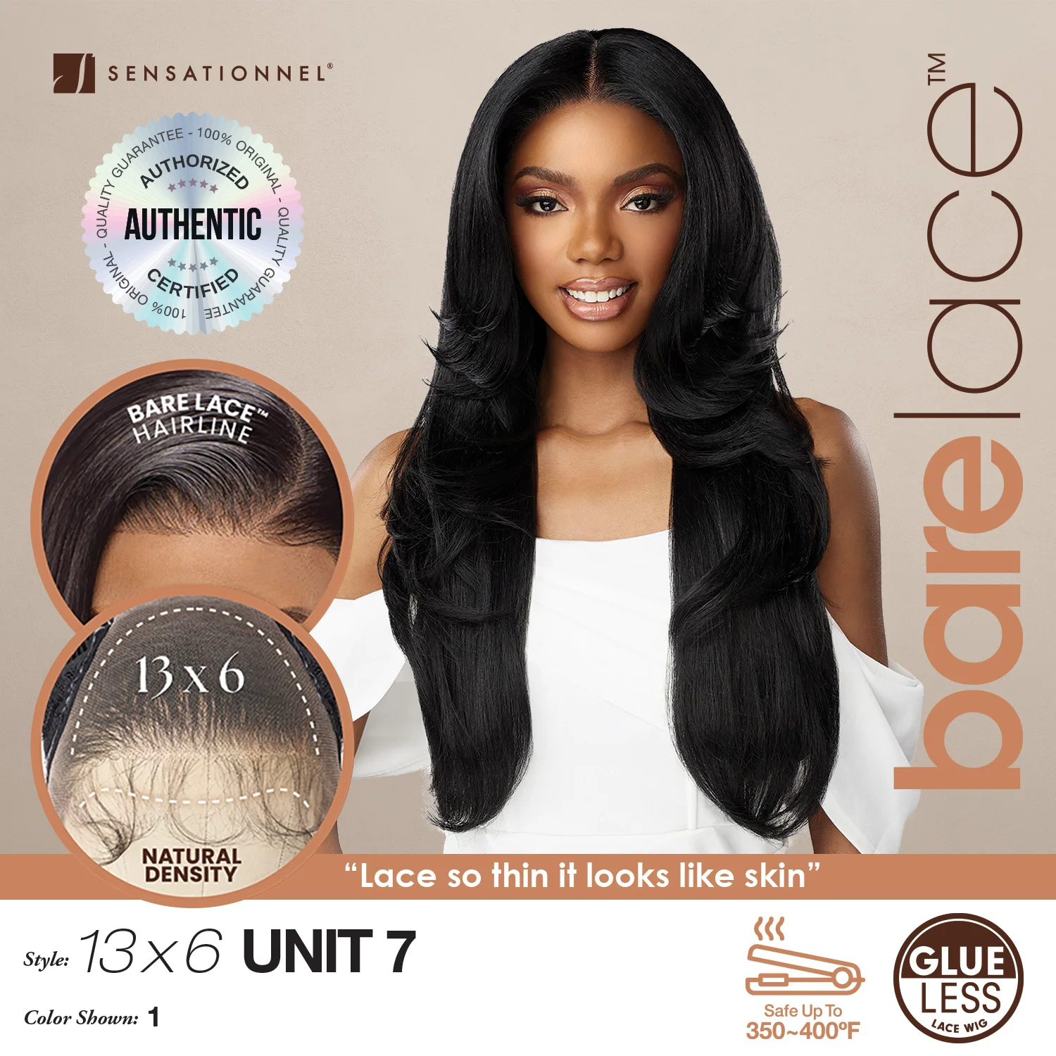 Sensationnel BareLace Glueless Lace Front Wig 13X6 Unit 7 - Long, Secure Glueless Fit, Glueless Comfort, Natural Styling