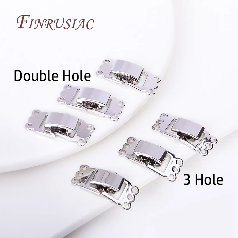 Rhodium Plated 2/3 Row Lock Clasps Connector, Fasteners Clasps For DIY Bracelet Necklace Supplies