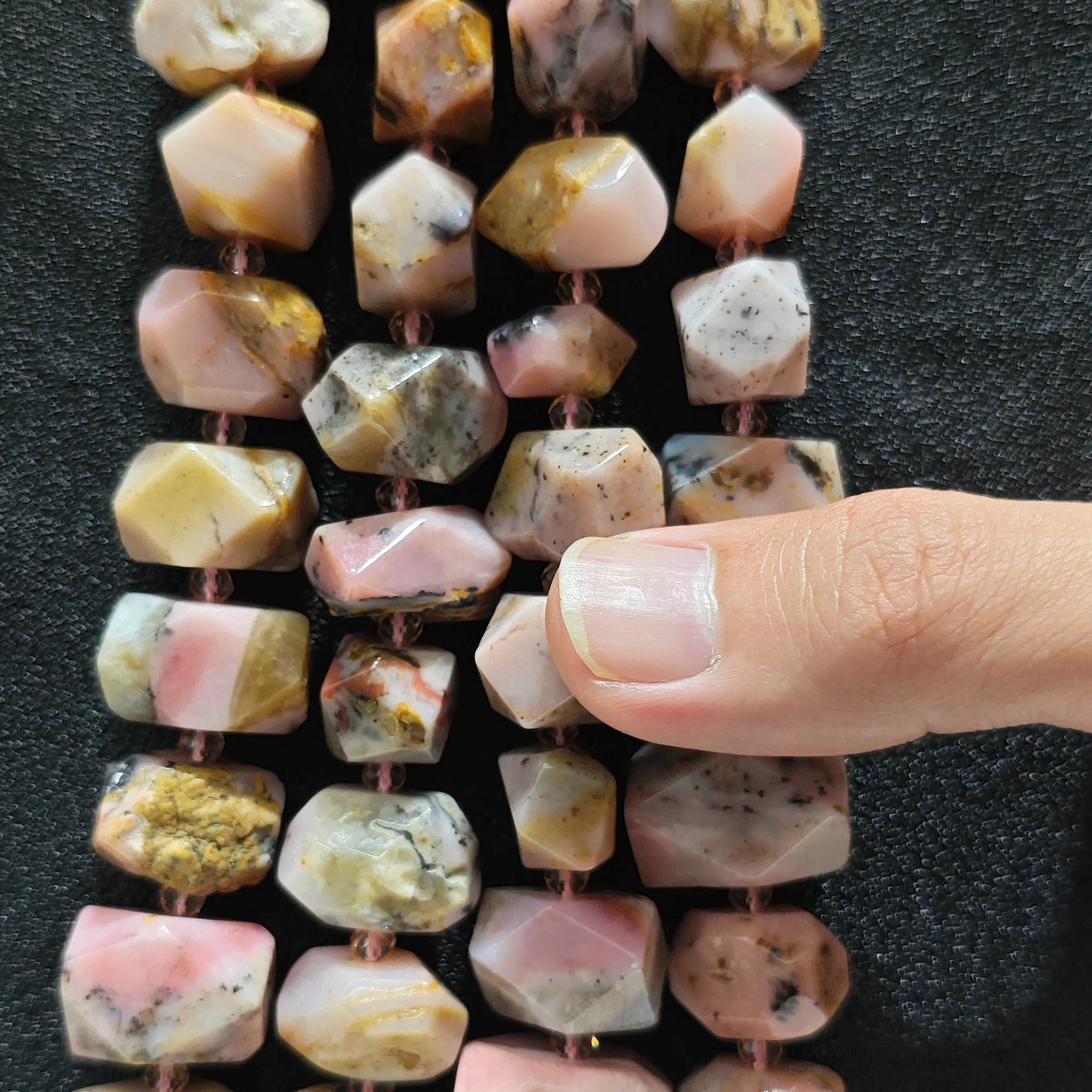 Natural Pink Common Opal Gemstone Loose Beads Irregular Faceted Nodule Strand DIY Bracelet Necklace Craft Supply Material