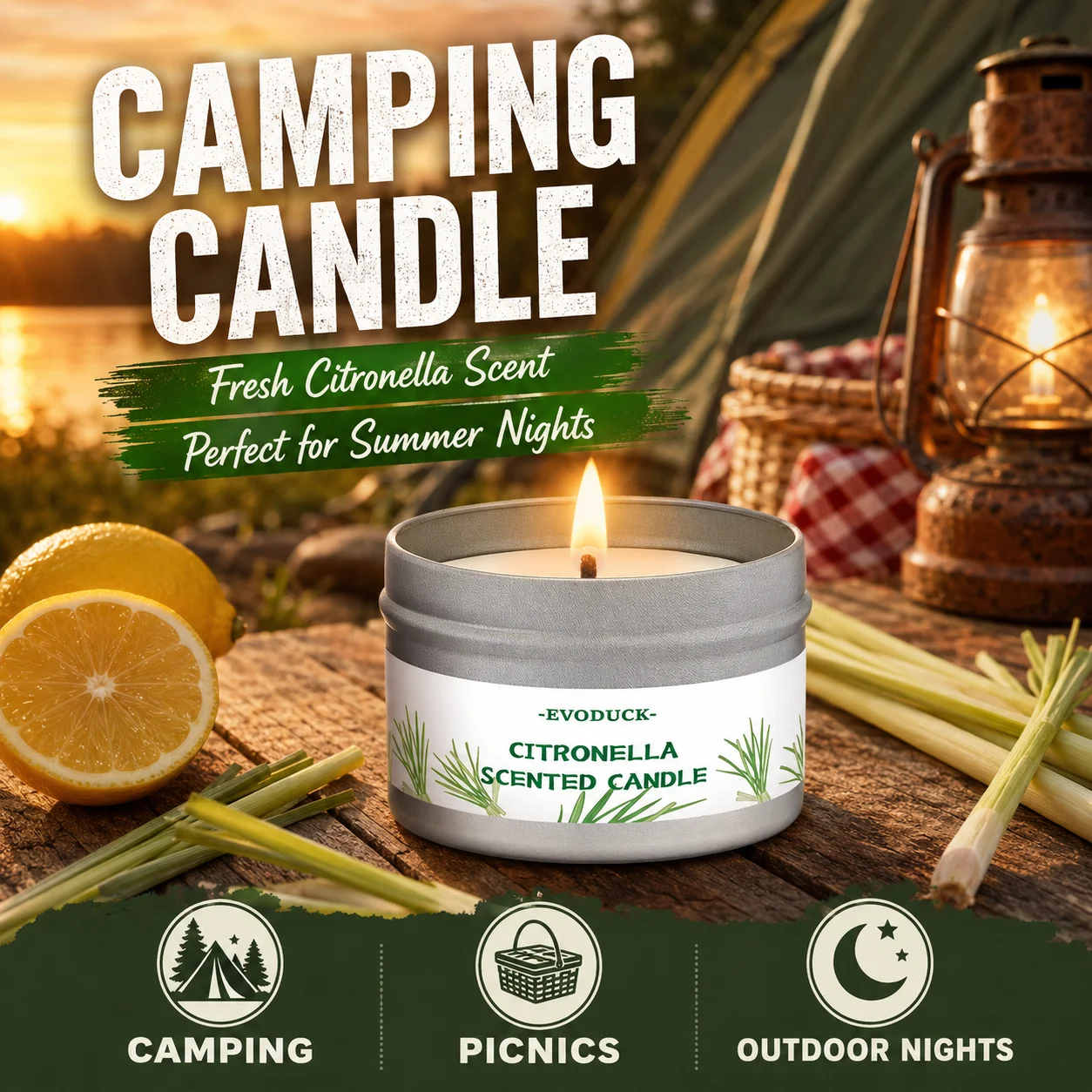 Vela de Citronela para Exteriores, Vela Aromática de Hierba Limón para Patio, Balcón, Jardín, Camping, Picnic, Fiesta de Verano, Decoración en Lata de Larga Duración