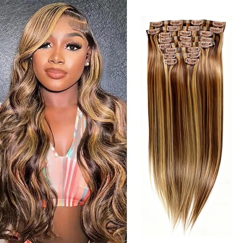 4/27 Evidenzia clip nelle estensioni dei capelli Colore dei capelli umani reali 9 pezzi / set 14-22 pollici Clip brasiliana nelle estensioni dritte