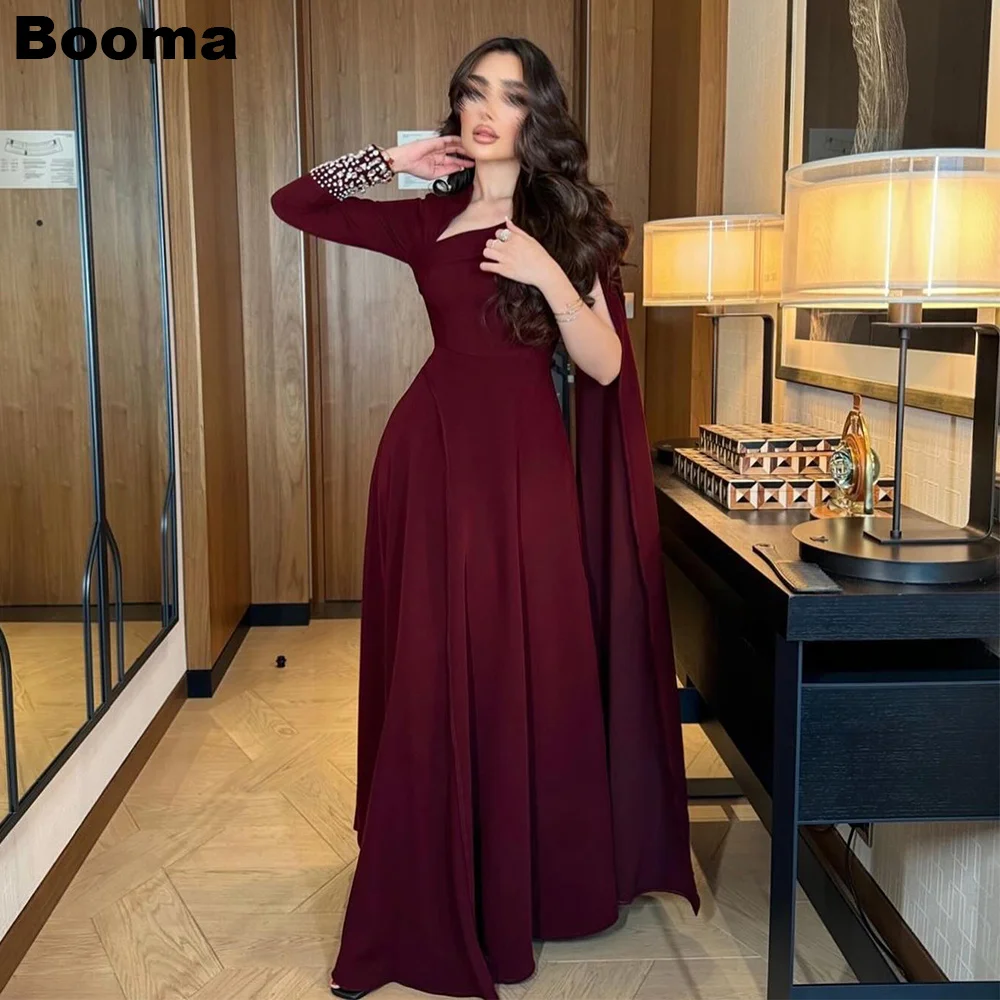 Booma A-Line Elegant Formal Occasion Dresses Long Sleeves Crystal Women\'s Evening Dress Saudi Arabic Party Prom Gowns Customized