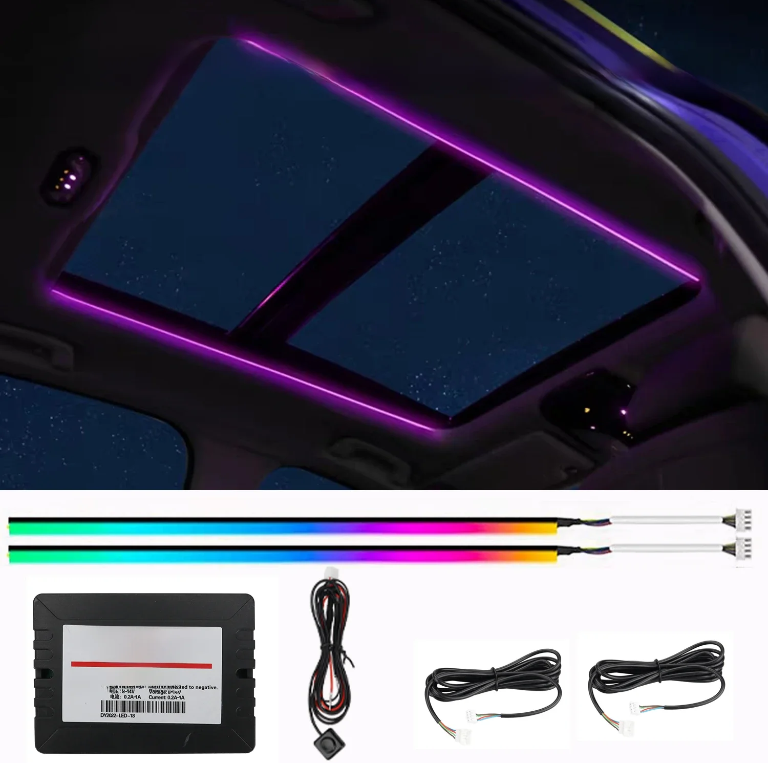 Contrôle par application symphonique 256 couleurs LED lucarne lumière ambiante atmosphère toit ouvrant lumière voiture toit panoramique lucarne lumière ambiante