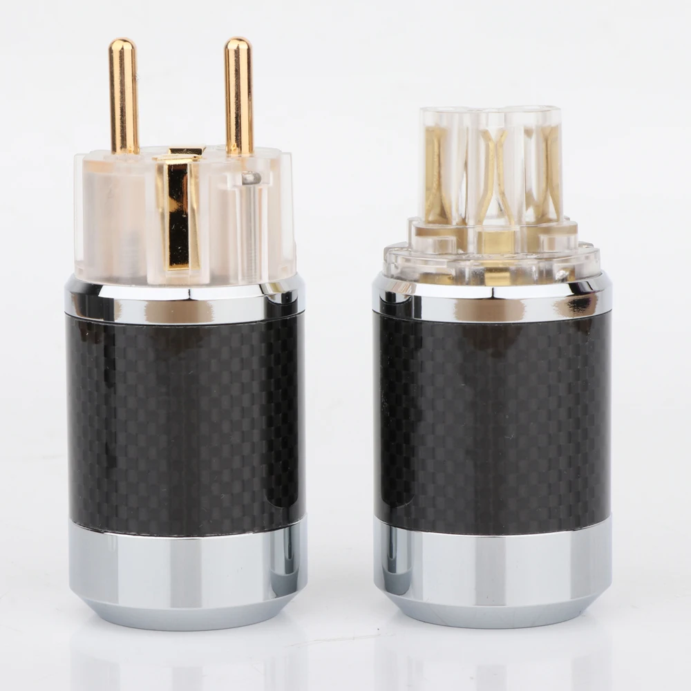 High Quality BCF2/WCF2-E Carbon Fiber Brass Gold/Rhodium Plated EU Schuko Power Plug HIFI Power Connector( No Holes in Shells)