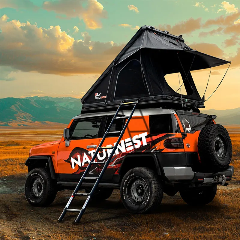 Naturnest Aluminum Pop Up Rooftop Tent For Camping with LED Light, Rooftop Tent Hard Shell Roof Tent For Truck Car Jeep SUV, Ten