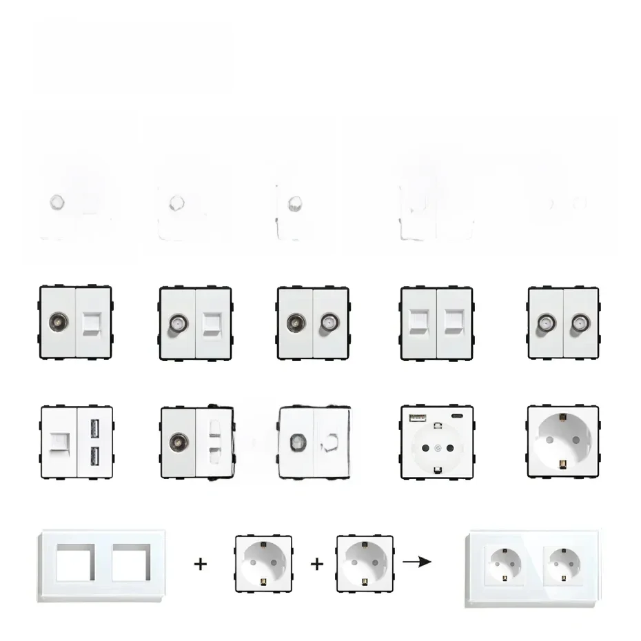 BSEED Biały szklany panel z gniazdem internetowym TV ST CAT5 RJ45 Części funkcyjne Podwójne gniazdo USB Wtyczka ścienna UE DIY Bezpłatna kombinacja — zdjęcie 2