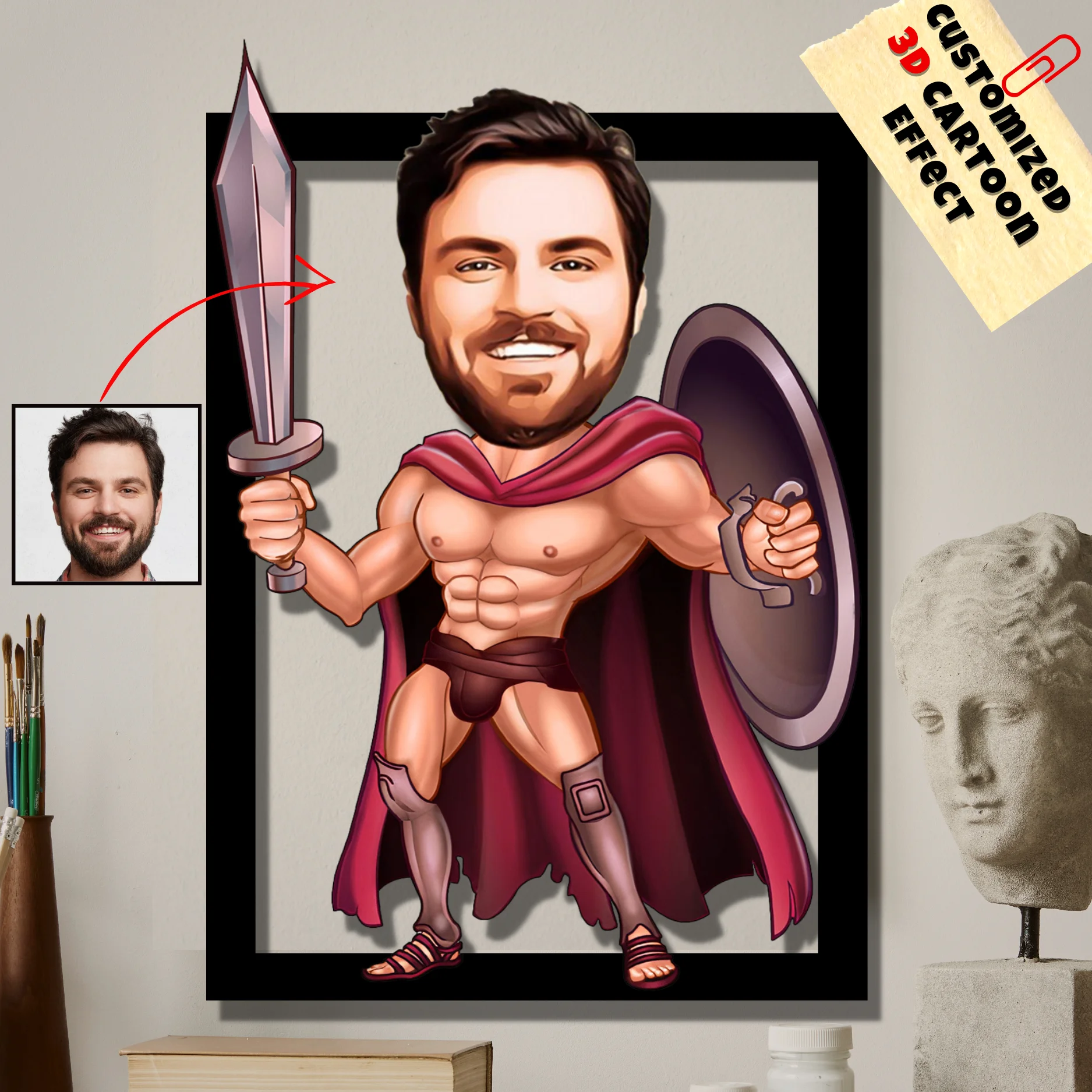 Aangepaste Portret Van Cartoon Effect Foto 3d Gepersonaliseerde Gedrukte Houten Aangepaste Cartoon Tekening Vriend Familie Cadeau