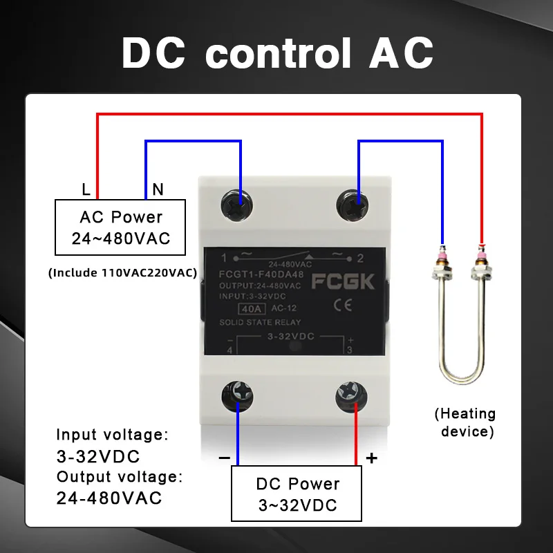 10A SSR 25A Solid State Relay 40A Output 3-32VDC 24-480VAC 220V Single Phase DC TO AC 40A Relay SSR HeatSink SSR 40DA