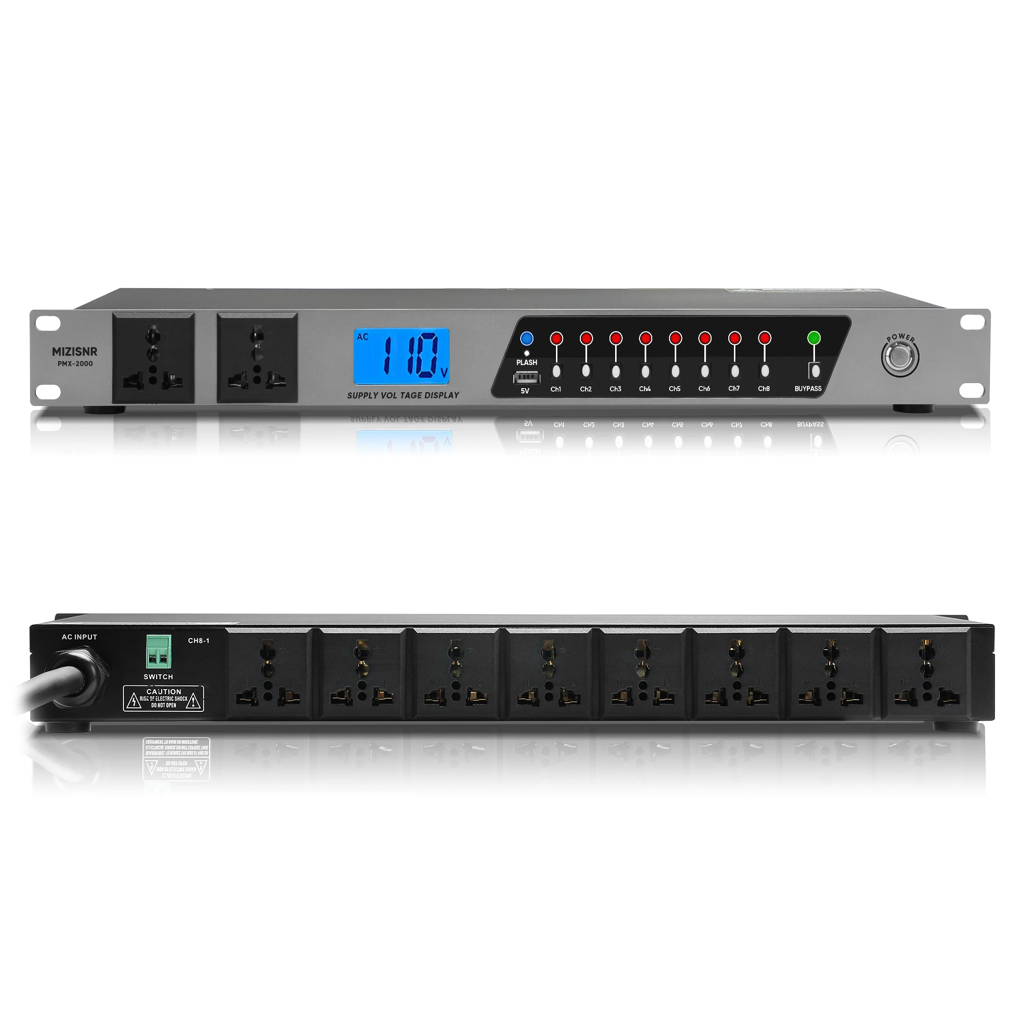 

Rack-Mounted Power Sequencer Power Conditioner 20A 10 Outlets Suitable for Audio Equipment 2000W Rated Power 8 Independen