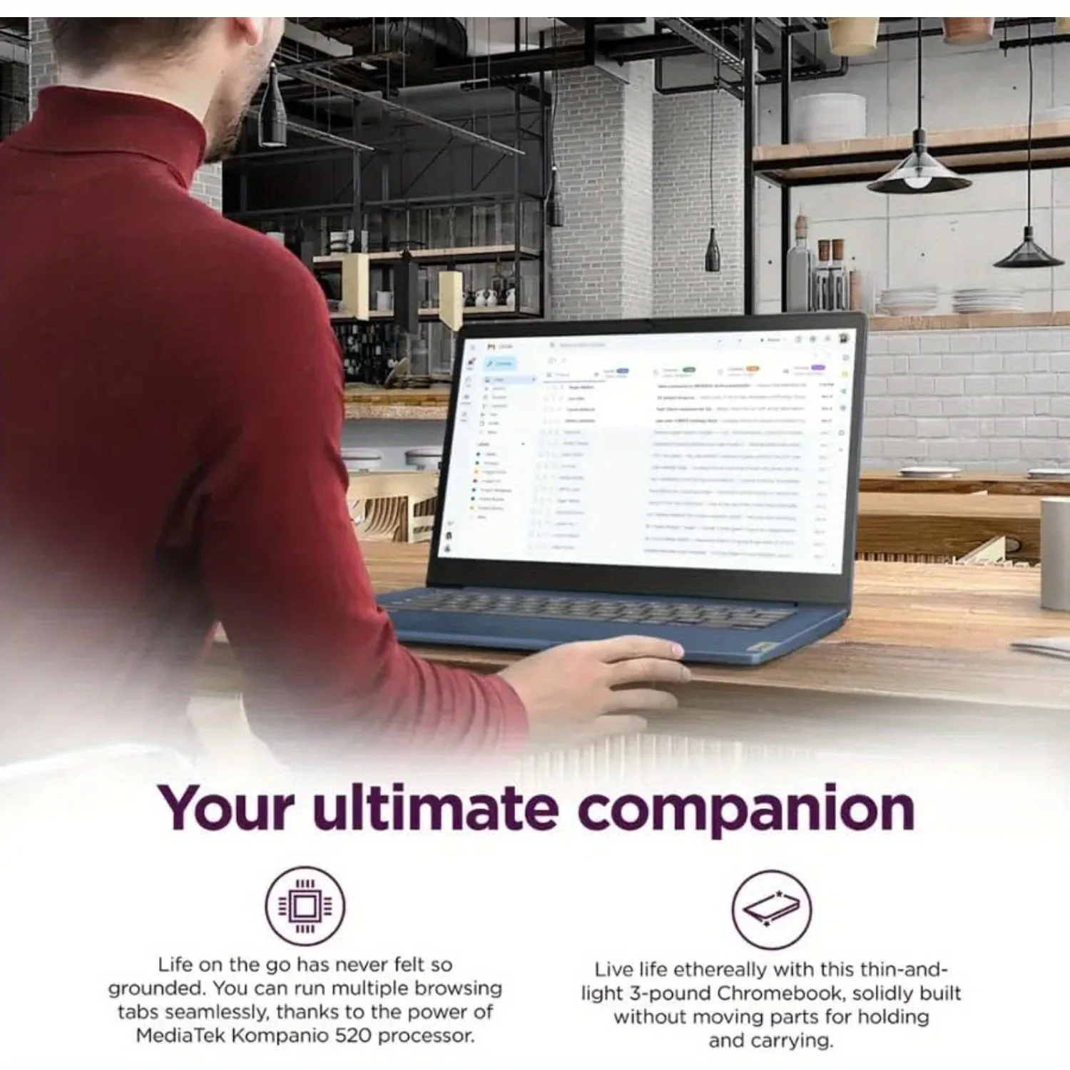 Lenovo IdeaPad Slim 3 14'' Full HD Chromebook,MediaTek Kompanio 520,4 GB RAM, 320 GB Speicher (64 GB eMMC + 256 GB SD-Karte), Chrom-Betriebssystem