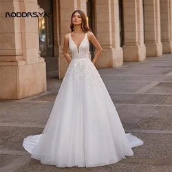 RODDRSYA-Vestidos de casamento vintage para mulheres, vestido de noiva, apliques sem mangas, elegantes, personalizados, 2023