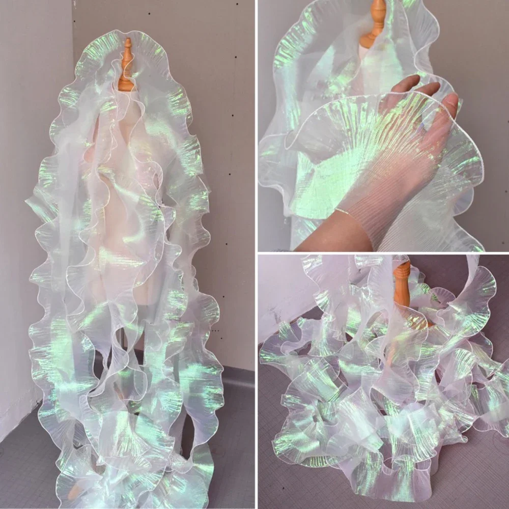 1 Yard de dentelle plissée sirène à motif floral, dégradé laser couleur magique, pour décoration de mariage à rayures ondulées, largeur 15CM