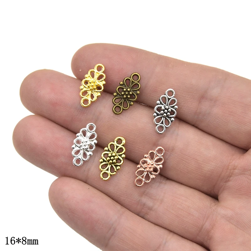 Wholesale 40pcs Filigree Flower Connector Charms Alloy Metal Hollowed-Out Rhombic Pendants For DIY Jewelry Accessories Making