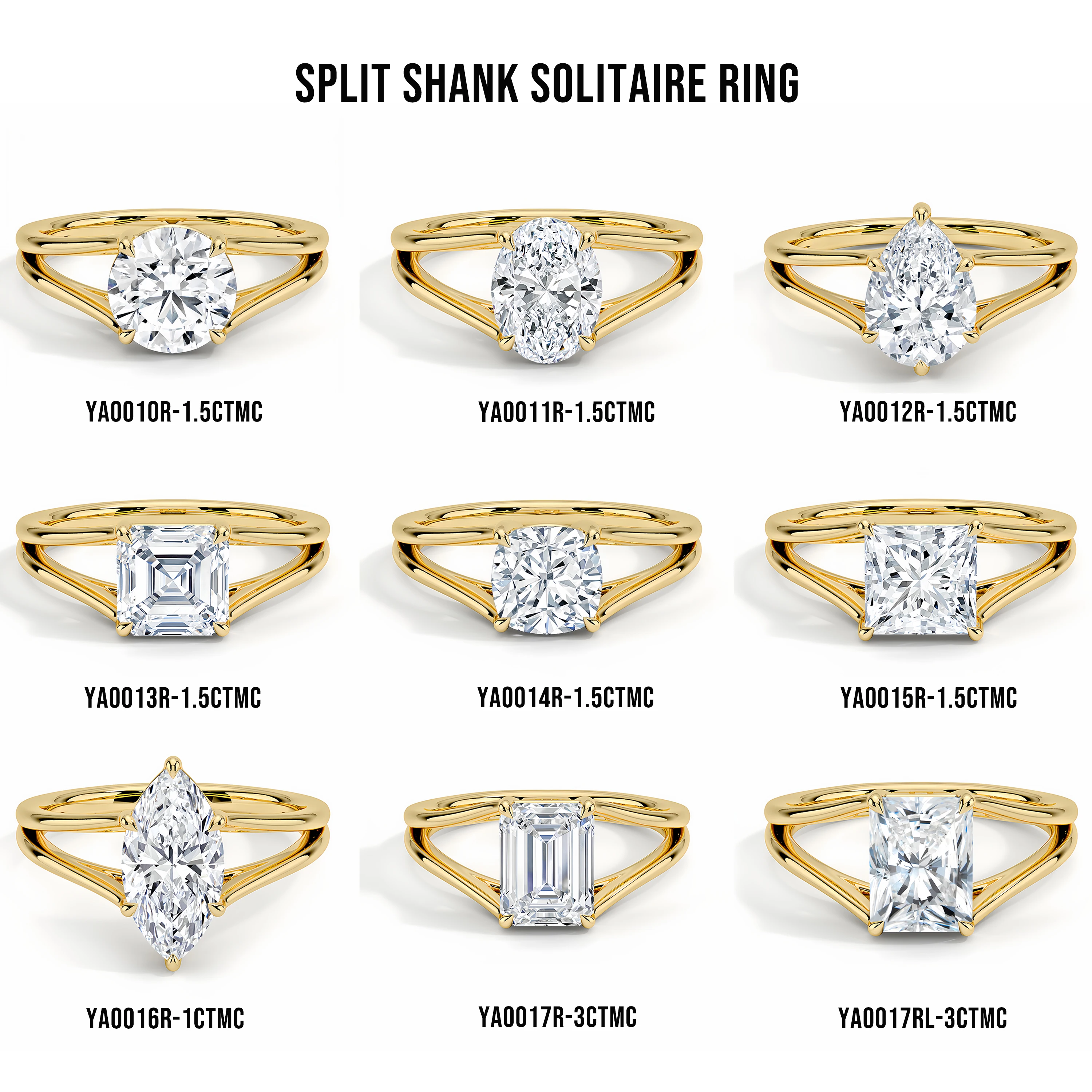 GEM'S BALLET 3CT 7x9mm Emerald Cut Moissanite Split Shank Solitaire Engagement Ring in 18K Gold Over 925 Sterling Silver
