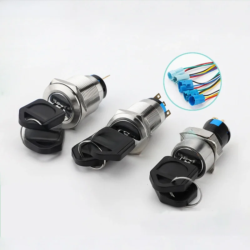 Interrupteur à clé métallique en acier inoxydable, 16mm 19mm 22mm 1NO1NC 2NO2NC, rotatif électrique, 2 ou 3 positions, bouton poussoir étanche, interrupteur de verrouillage
