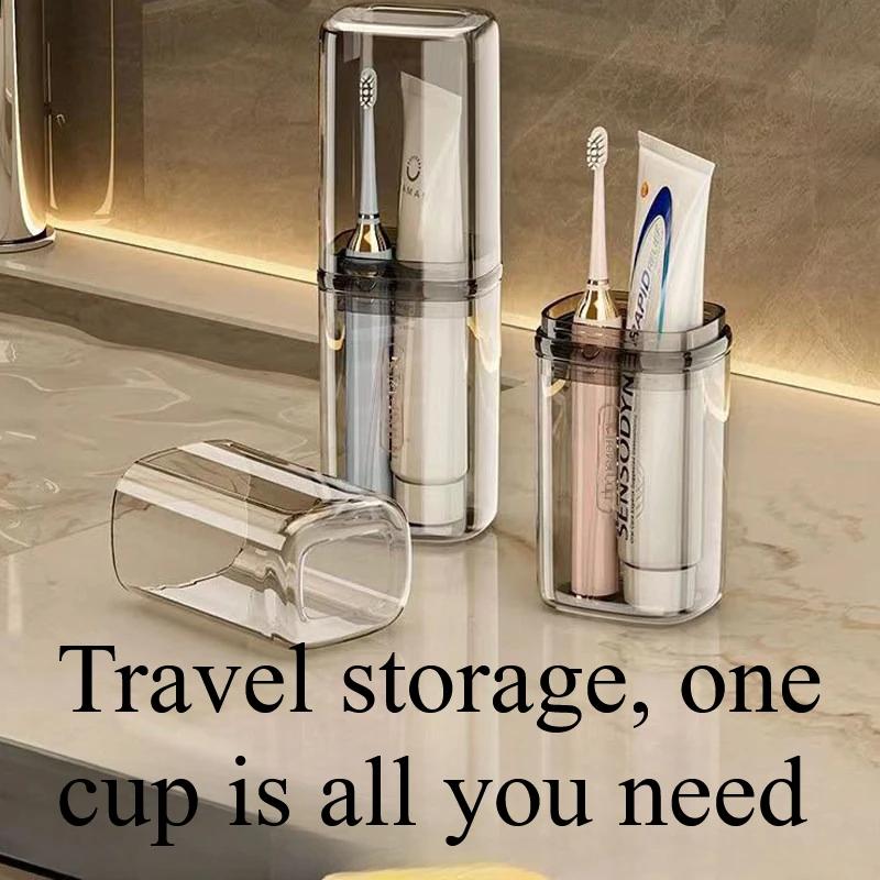 2 in 1 Travel Toothbrush Case And Mouthwash Cup Clear Portable Toothbrush Holder BPA-Free Ergonomic Design Storage Organizer