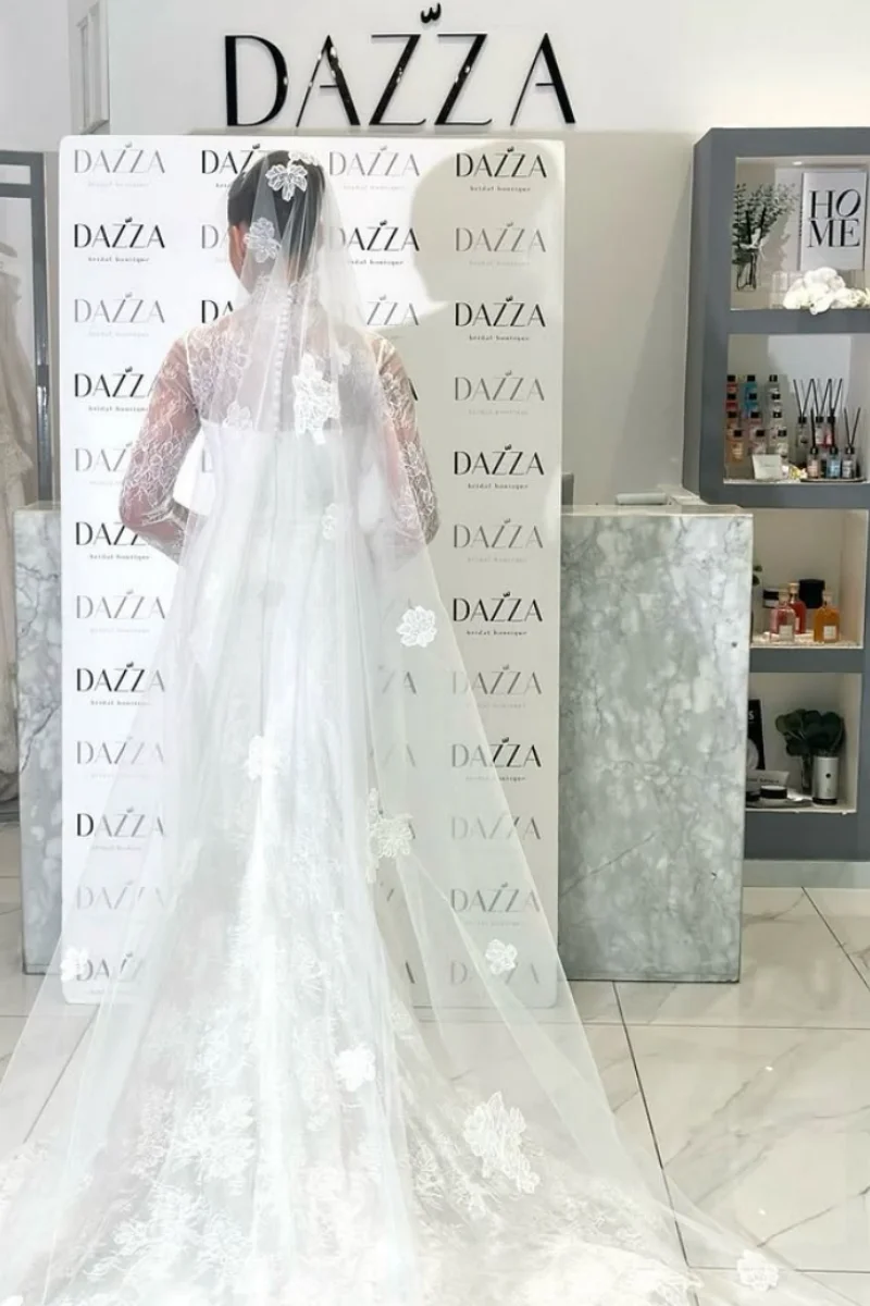 Jessica elegante gola alta vestidos de noite luxo rendas mangas compridas vestidos de baile ocasiões formais vestido de casamento cabido