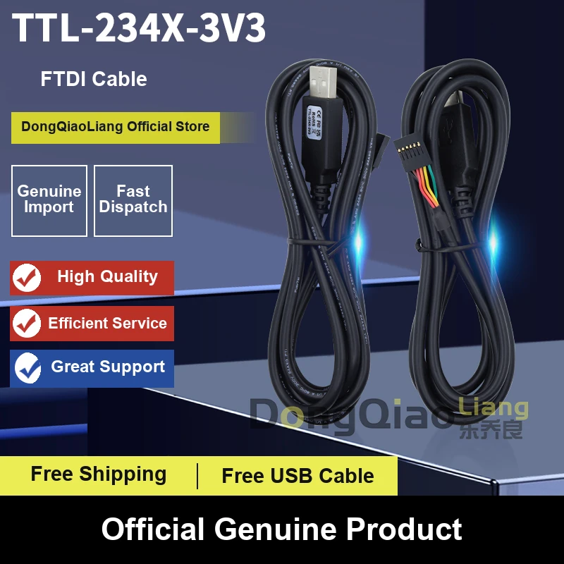 Genuine FTDI TTL-234X-3V3 USB UART Cable, +3.3V TTL Level, FT234XD (In Stock)