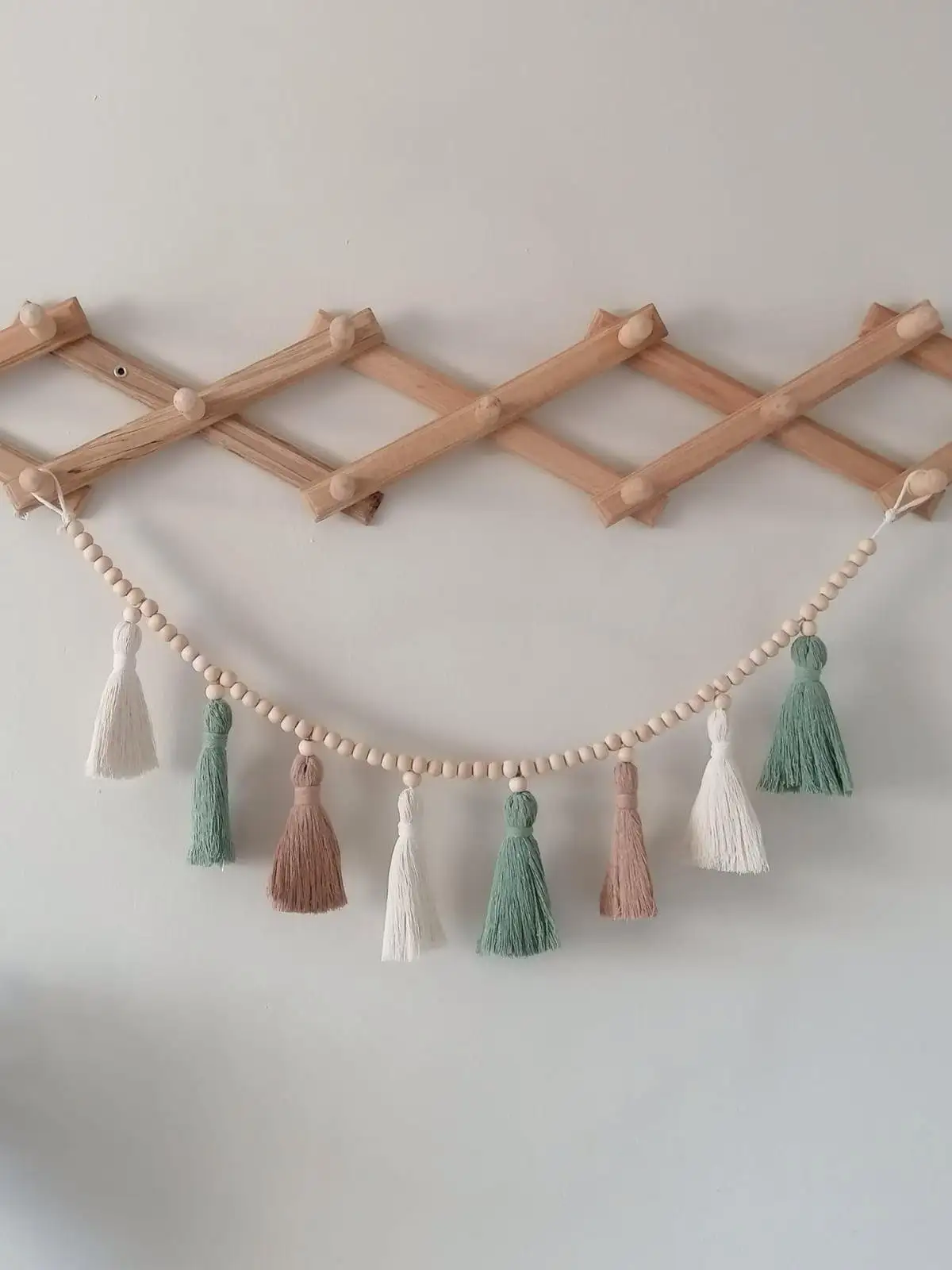 Tassel Macrame Garland , Boho Baby Decoration , Nursery and Kids Wall Hanging , Graduation Party , Wood Bead Tassel Garland