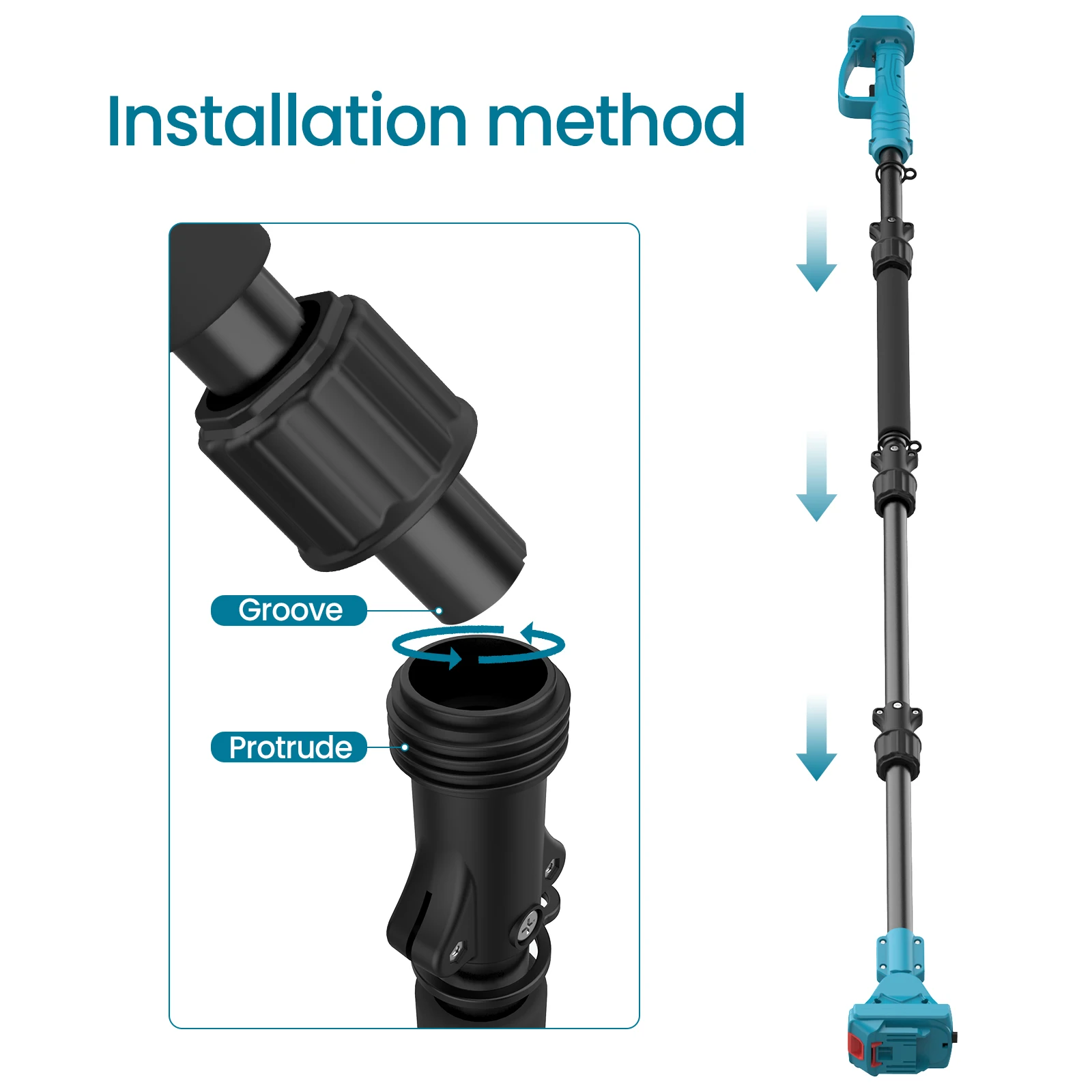 قضيب تمديد من النوع 2 متر لقص التقليم الكهربائي والمنشار 180 °   ضبط قضيب تصغير عالي الفروع لبطارية ماكيتا 18 فولت