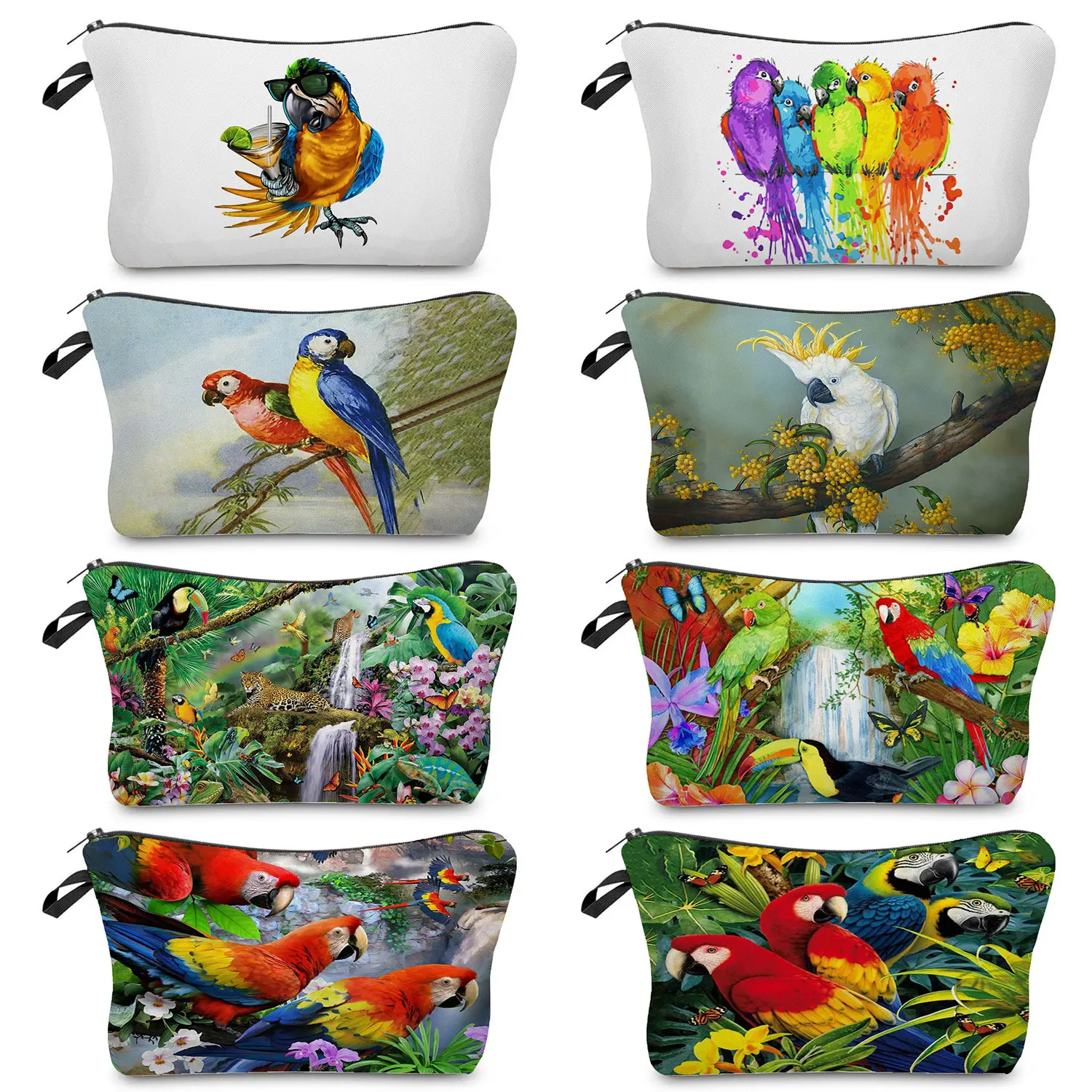 

Travel Portable Ladies Makeup Bag Students Pencil Cases Parrot Print Cartoon Animal Toiletry Bag Women's Cosmetic Bag Outdoor