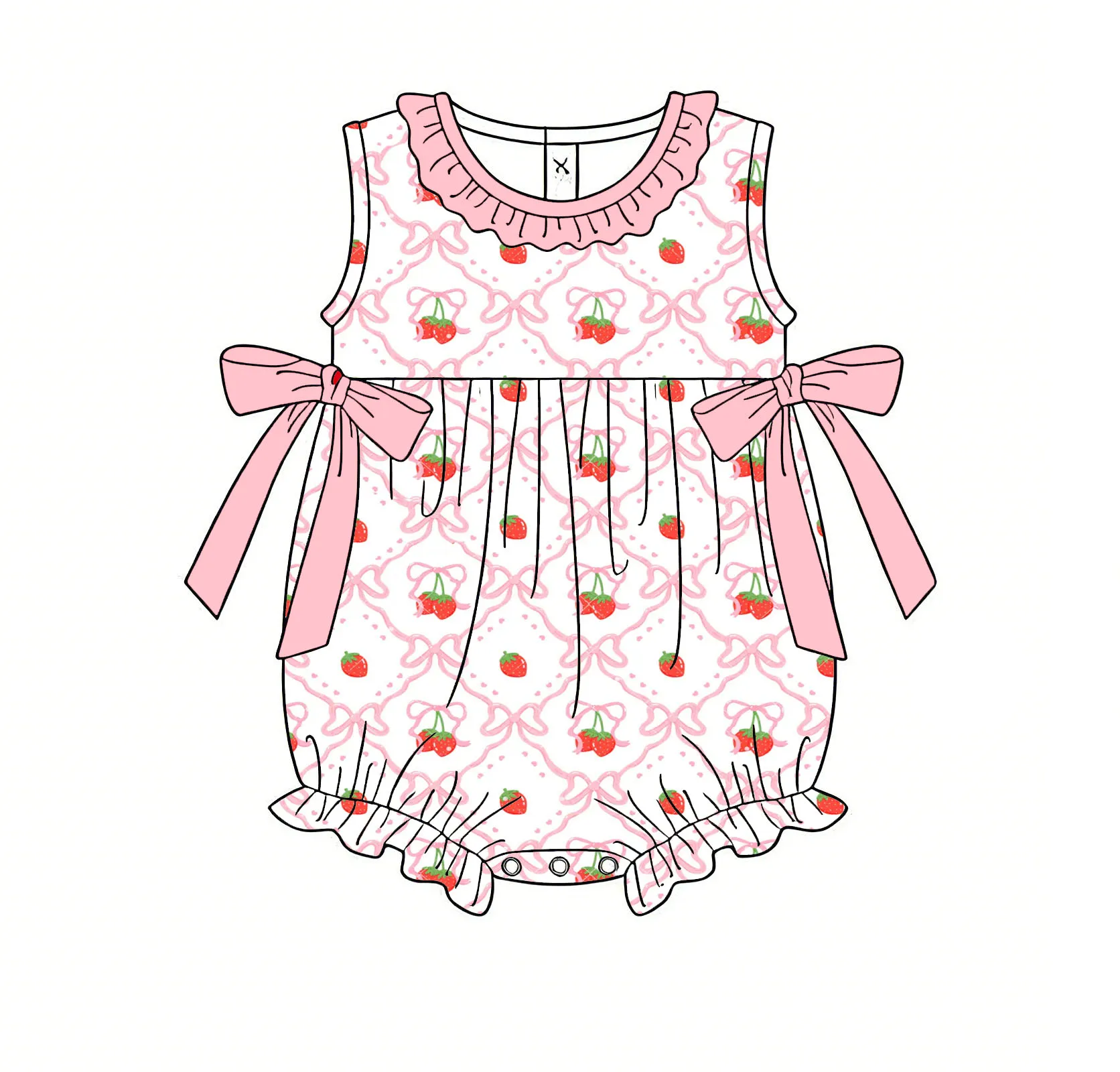 Boutique children's bodysuits Sleeveless style  Round neck with ruffled bow decoration strawberry popsicles print custom wholesa