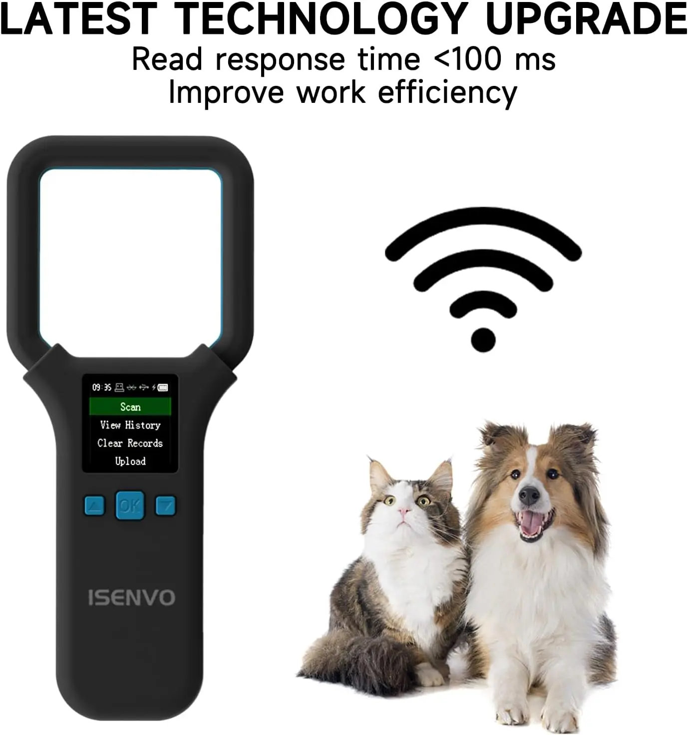 ISENVO AR190E Escáner de microchip portátil inalámbrico Bluetooth para mascotas, lector de animales de 134,2 kHz EMID FDX-B (ISO11784/11785)