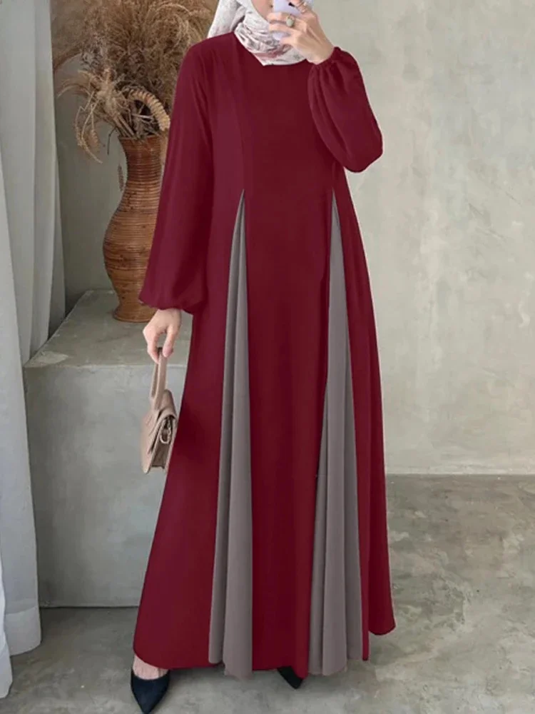 Jesienna patchworkowa sukienka Maxi Abaya ZANZEA sukienki muzułmańskie szata Femme moda letnia sukienka z długim rękawem Kaftan Casual Marocain Vestidos — zdjęcie 2