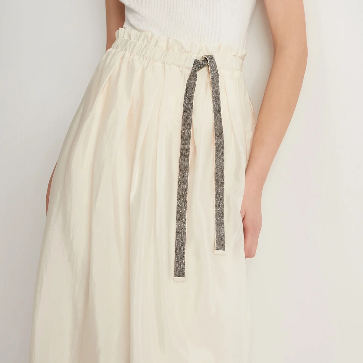 

K1137W High Waist Long Skirt for Women Elegant Irregular Luxury Solid Color Sashes Skirts