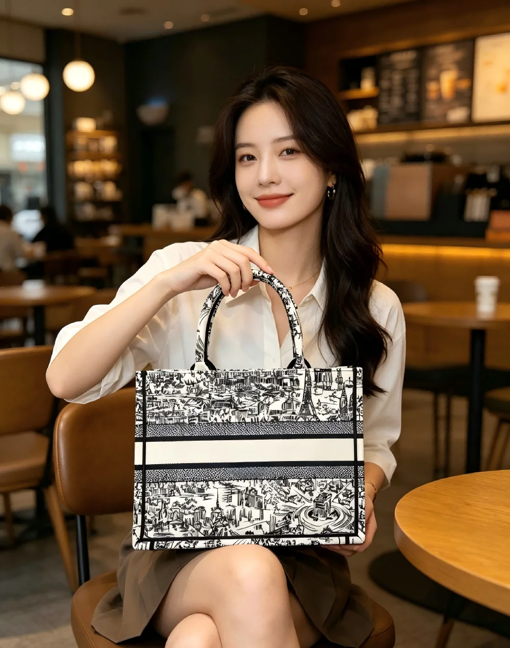 

New Urban Minimalist Style Large Capacity Felt Tote Bag Commuter Bag Oil Painting Print Handbag Urban Commuter Bag