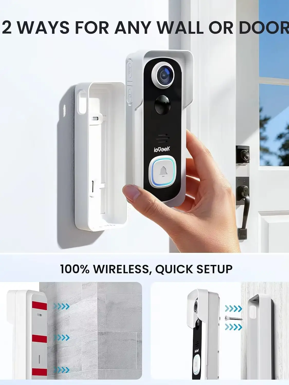 IeGeek 2K HD Türklingelkamera, kabellose Video-Türklingel mit Innenklingel, intelligente Personenerkennung mit Sofortbenachrichtigung, klare Nachtsicht, nur 2,4GHz WLAN, kompatibel mit Alexa.