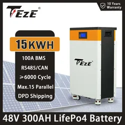 TEZE 48/51.2V 300Ah LiFePO4 Battery 15KWH Powerwall Built-in BMS ESS For Home Energy Solar Storage System