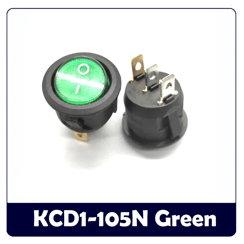 KCD1-105N ON-OFF Rocker Switch With Light SPST 3 Pins Copper 23mm 6A 250VAC/10A 125VAC