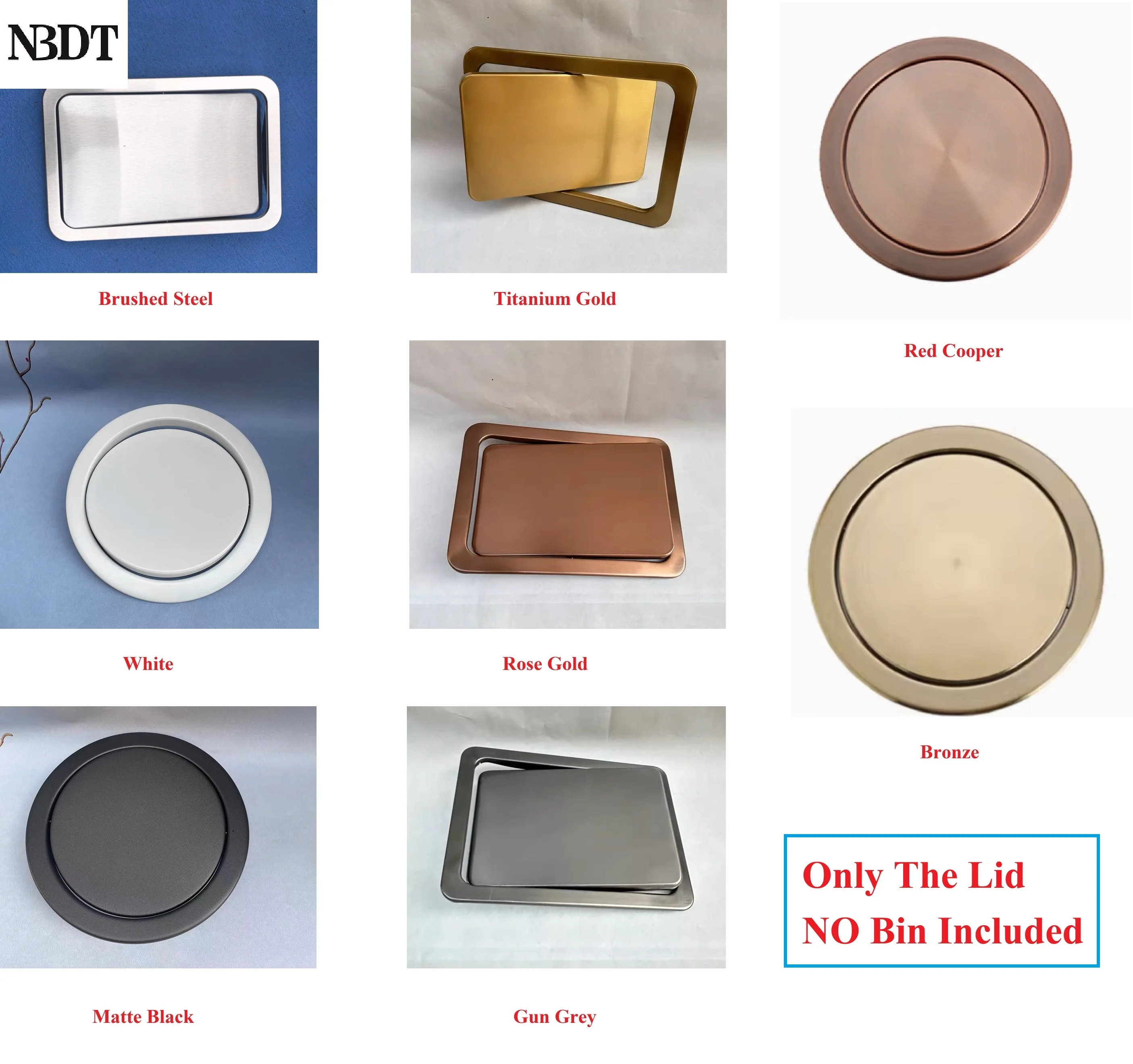 1Pc Square Rectangular Circular SUS304 Counter Mount Trash Swing Lid Cover Gold Black White