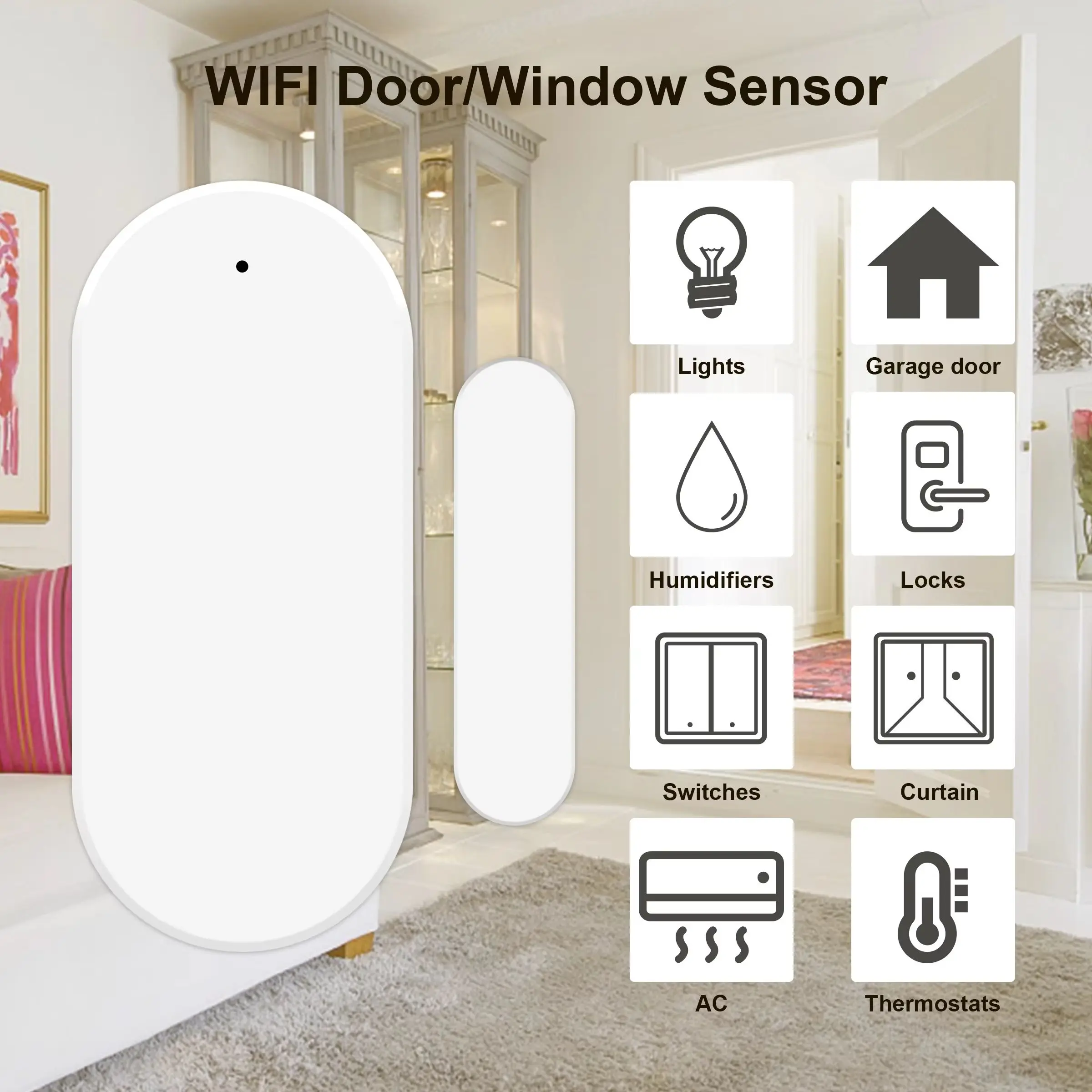 

Tuya Wi-Fi умный датчик двери, окна, детектор сигнализации, оповещение о состоянии открытия и закрытия, работает с приложением Alexa Google Home