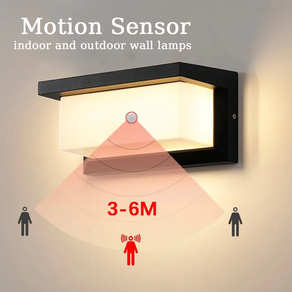 Applique murale LED avec détecteur de mouvement, étanche IP65, lampe de porche moderne, lampe murale pour cour, jardin, extérieur