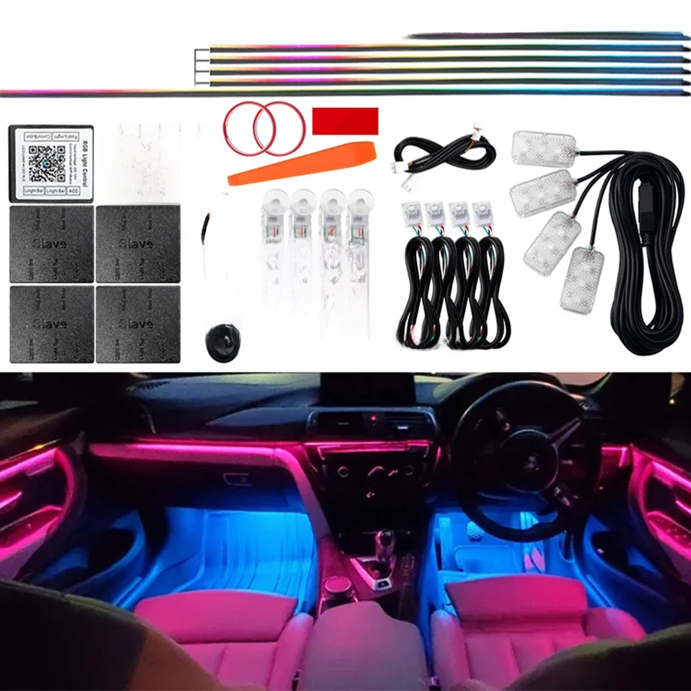 Uniwersalne oświetlenie otoczenia LED wnętrze samochodu symfonia pełnokolorowy Streamer RGB 64 kolor ukryty pasek akrylowy dekoracja lampa nastrojowa — zdjęcie produktu 7
