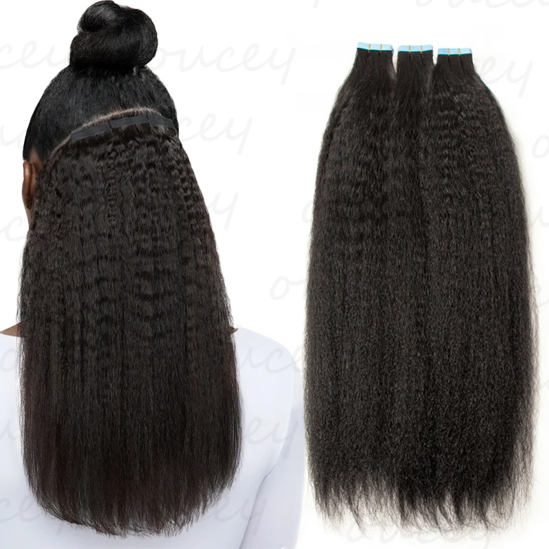 

Kinky Straight 100% Remy Tape In Human Hair Extensions Natural Tape In Hair Extension Salon Quality 12"-26" 20 pcs/Pack Tape Ins